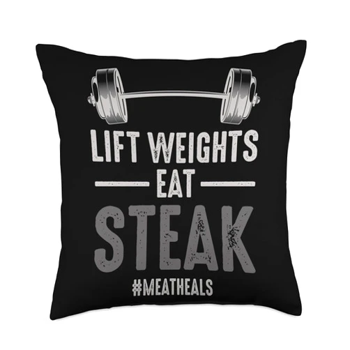 BBQ Eater Barbecue Maker Grilling Expert Graphic Barbecue Lift Weights Eat Steak Grilling BBQ Maker Eater Throw Pillow, 18x18, Multicolor