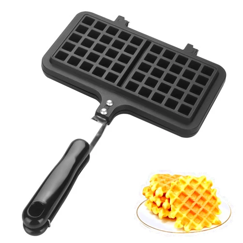 HERCHR Cast Iron Waffle Maker, Non-stick Aluminum Stovetop Double Mini Waffle Baking Pan for Snacks Breakfast Dessert, 8.5 x 13.2inch Stovetop Belgium Waffle Iron Maker Waffle Pan Pie Maker Waffle Pan Pot