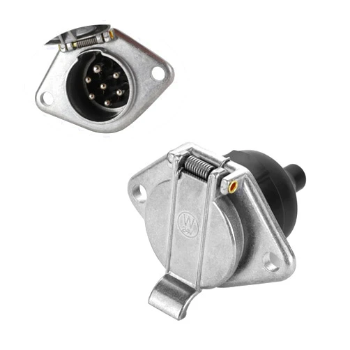 MECMO 7-Pin Round Vehicle-Side Female-End Socket Replacement SAE J560 Style, Die-Cast Zinc Housing 7-Way Round Electrical Connector, Semi Truck Trailer Wiring Harness Car End - Sliver