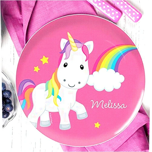 Handmade Rainbow Unicorn Personalized Plate for Kids