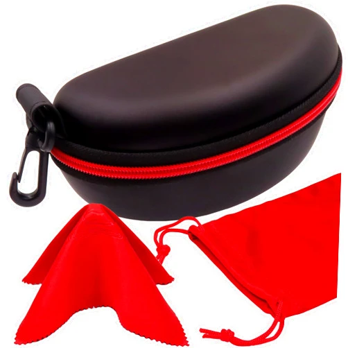 MyEyeglassCase Sports Sunglasses Case and Slim wallet Semi hard large glasses case w/belt clip soft pouch & cloth