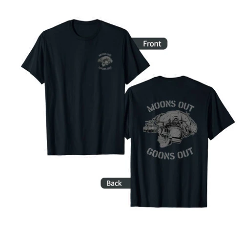 Visit The Seize The Night Apparel MOONS OUT GOONS OUT Skull Helmet NVGs Military Men's T-Shirt