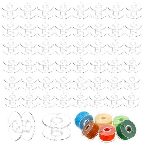 AHQiZFX 60 Pcs Clear Plastic Sewing Machine Bobbins, Bobbins for Brother Sewing Machine Class 15 Sewing Bobbins for SA156 Singer Janome Kenmore Machines Bobbins Spools Embroidery Bobbins Sewing Accessories