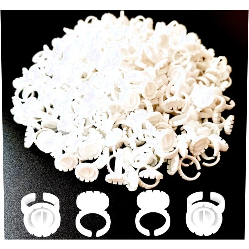 Jusbuya Glue Rings for Eyelash Extension, 300 PCS Glue Rings Lash Extension Supplies Lash Rings for Glue, Disposable Glue Cups Eyelash Glue Holder Lash Extension Glue Rings, Lash Fan Blossom Glue Cups, White
