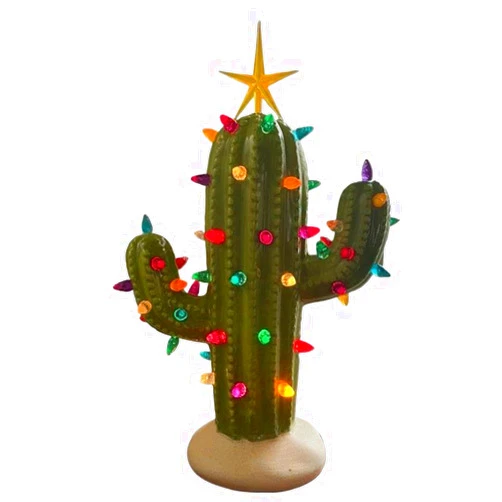ZONTO Cactus Tree, Cactus Decoration, Cactus Light, Ceramic Cactus Tree，Luminous Resin Ceramic Christmas Tree, Retro Christmas Luminous Cactus, Christmas Tree Cactus Decoration, Cactus Gift, Green