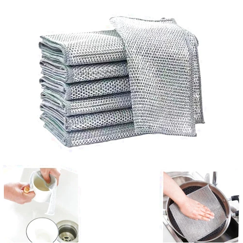 KXFNUO 10pcs Wire Washing Cloth，Double Layer Multipurpose Non Scratch Steel Wire Dishcloth Wire Dish Cloth Miracle Cleaning Dishwashing Cloth Metal Mesh Wire Cleaning Rag Wire Dishcloth (10)