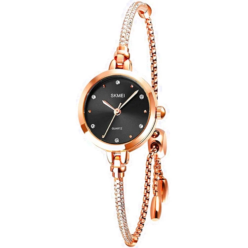 QHG Women Wrist Watch, Women Quartz Watch Fashion Thin Premium Crystal-Accented Watch (Color : Rose Gold - Black)