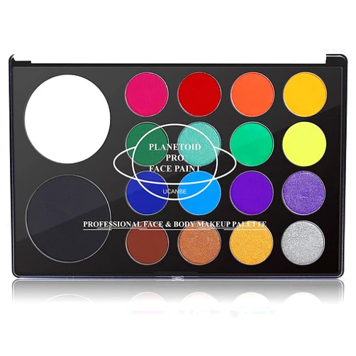 UCANBE Face & Body Paint, Water Activated SFX Makeup Palette - Extra Large White & Black Pan, Professional 18 Color Safe Non Toxic Art Painting Kit for Halloween, Cosplay, Parties, Theater & Stage