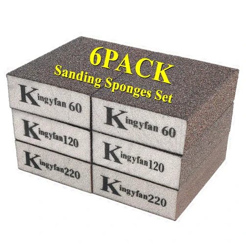 GoldPig Durable Sanding Block 6Pcs Sanding Sponges Set for Drywall Wood Metal Washable & Reusable Sandpaper Blocks in 60 120 220 Grit Coarse/Medium/Fine Dry/Wet Sand Paper Brick for Painting Crafts Auto