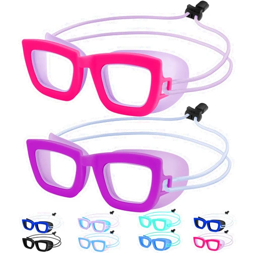 Vvinca Kids Swim Goggles, 2 Pack Toddlers Swimming Goggles Bungee Strap No Hair Pulling Anti-Fog/UV Pool Goggles for Age 3-10