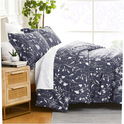 Southshore Fine Living, Inc. 3-Piece Comforter California King Size, Down Alternative All-Season Comforter with Matching Shams, Soft Floral Bedspread for King or Cal King Bed, Secret Meadow Blue