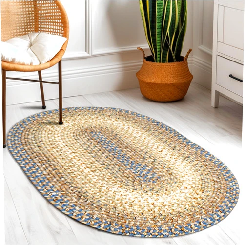 Super Area Rugs Braided Rugs 2X3 Farmhouse Kitchen Rug - Ridgewood Braided Rug for Living Room - Reversible - Indoor/Outdoor - Made in USA - Blue/Beige, 2' X 3' Oval