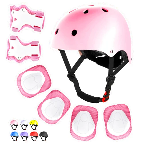 WayEee Kids Bike Helmet Set Skateboard Knee Pads, Helmet Pad Set Protective Gear Set Adjustable for Girls Kids 3-10 Helmet Elbow Pads Wrist Guards for Sport Cycling Bike Roller Skating Scooter