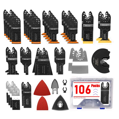 Adust 106 Pack Oscillating Saw Blades with Case, Universal Multitool Blades, Oscillating Tool Blade, Curved Blade/Extra Long/Titanium/Bi-Metal for Wood/Metal/Plastic Fit Dewalt Milwaukee Ryobi
