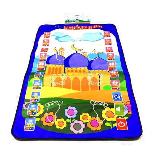 Asheep Muslim Prayer Rug for Kids, Smart Electronic Islamic Prayer Carpet Mat, Teaching Talking Music Mat with Worship Step Guide for Kids Toddlers, 43.3x27.5 in (Color : Blue)