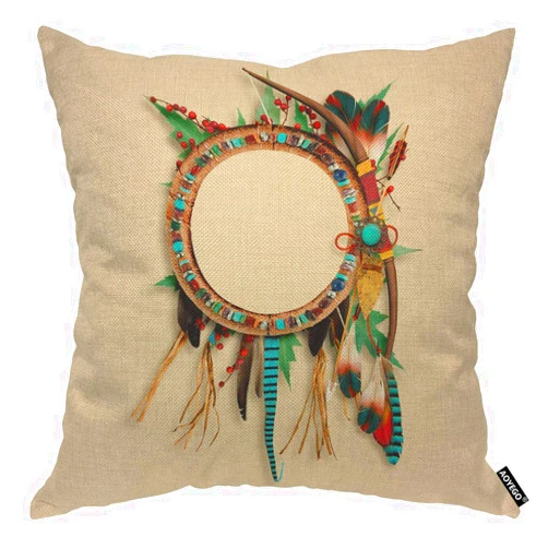 AOYEGO Brown Western Southwest Throw Pillow Cover Feather Arrow Catcher Ethnic Turquoise Head Wear Leaves Pillow Case 18x18 Inch Decorative Men Women Room Cushion Cover for Home