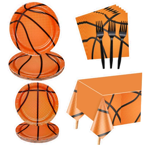 PIXHOTUL 81 Pcs Basketball Tableware Set, Basketball Party Plates, Basketball Tablecloth, Napkins, Basketball Birthday Party Decorations for Teens Kids Boys Basketball Team Party Supplies, Serves 20 Guests