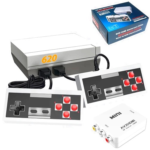 PGYFDAL Retro Game Console Built-in 620 Games, HDMI and AV Output 8-Bit Nostalgia Plug & Play Classic Gaming Console with 2 Pack Retro Controller for Christmas Birthday