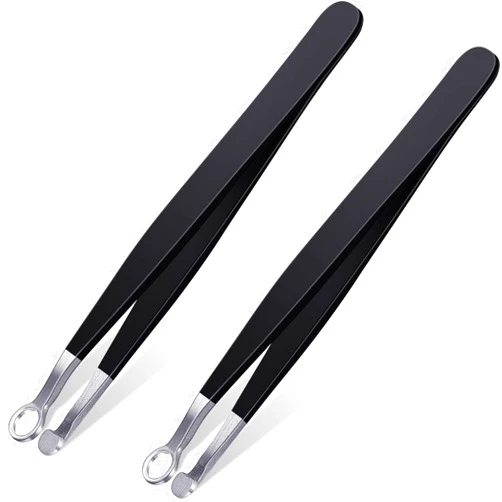 Honoson 2 Pieces Nose Hair Tweezers Nose Hair Trimming Tweezers Stainless Steel Round Head Tweezers Eyebrow Clippers Trimmer Water Resistant for Men Women Sideburns, Brow, Body, Noses (Black)