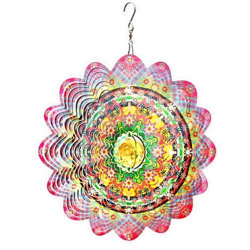 FONMY Mandala Wind Spinner w/Crystal Ball-Romatic Flower 3D Stainless Steel Hanging Spinners Worth Gift Christmas Decoration Indoor/Outdoor Garden Décor Kinetic Yard Art 12 Inches Wind Sculpture