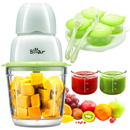Bear Baby Food Maker, Baby Food Processor Set with Baby Food Containers, Silicone Spoons, Baby Food Puree Blender for Fruit, Vegetable, Meat, Make Fresh and Nutritious Meals for Your Little One