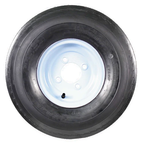 eCustomrim Trailer Tire On Rim 570-8 5.70-8 Load Range C 4 Lug Conventional White Wheel - 2 Year Warranty w/Free Roadside