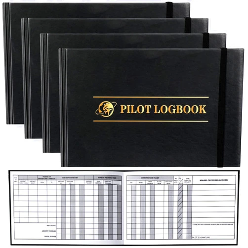 ReliThick 4 Pcs Pilot Logbook Black Hardcover Pilot Log Book Flight Log Book for Pilots Student (Classic)