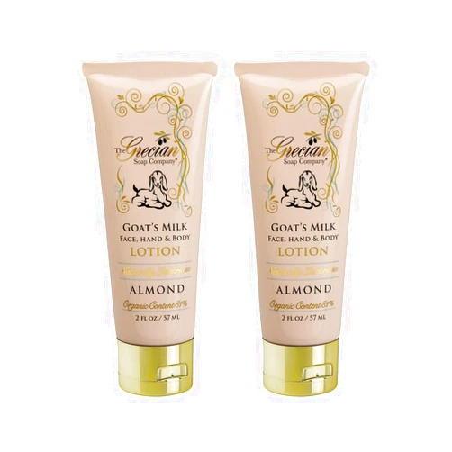 The Grecian Soap Company Grecian Premium Organic Goat Milk Lotion 2-Pack Almond Scent - Nourishing Face, Hand & Body Cream for Women, Luxurious, Nourishing, and Hydrating