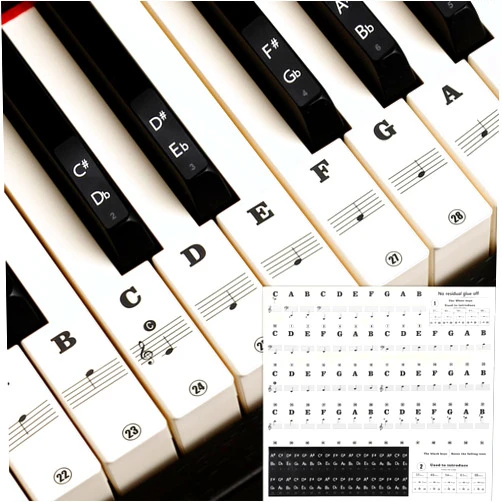 Amabro Waterproof Piano Stickers for 37/49/54/61/88 Key, Transparent Removable Piano Keyboard Letters, Reusable Piano Keyboard Note Labels Piano Stickers for Beginners(Black)