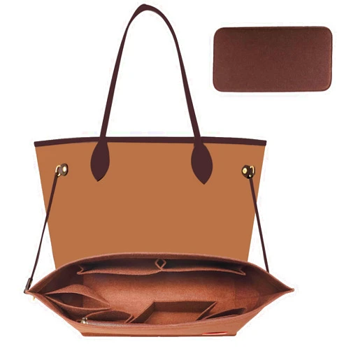 OAikor Purse Organizer Insert, Tote Bag Organizer Insert with Base Shaper,Felt Zipper Handbag Organizer Compatible with neverfull MM, C.oach City 33, G.oyard S.aint Louis PM and More,Brown/L