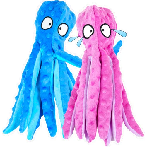 Khalor 2 Pack Squeaky Dog Toys, Octopus Plush Dog Toys Stuffless Crinkle Pet Toys for Small, Medium, Large Dogs Teething, Durable Interactive Dog Chew (Blue + Purple Octopus)