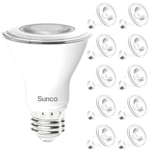 Sunco Lighting - 10 Pack PAR20 LED Bulbs 50W Equivalent 7W Dimmable, CRI90 2700K Soft White 470 Lumens E26 Medium Base IP65 Waterproof Indoor Outdoor Home Super Bright Wide Area Flood Light - UL