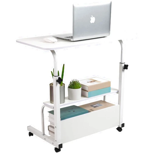 Dekhaoxe Adjustable Height Mobile Computer Desk for Small Space Rolling Writing with Wheels Corner Home Office Study Portable Bedrooms Work Desk Standing Table Sizes 31.5X15.7 Inches White