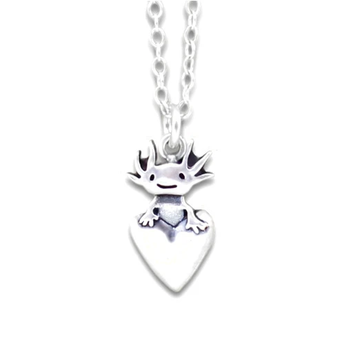 Mark Poulin Sterling Silver Axolotl Charm Necklace on Adjustable Sterling Silver Cable Chain - Detailed Handmade Pendant
