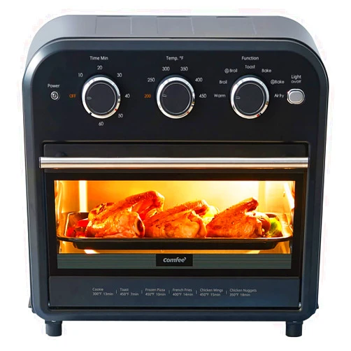 COMFEE' Retro Air Fryer Toaster Oven, 7-in-1, 1250W, 14QT Capacity, 4 Slice, Fry, Bake, Broil, Toast, Warm, Convection Black, Perfect for Countertop (CO-A101A(BK))