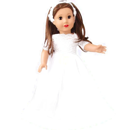 TianBo Little Angel -18 inch Doll Clothes Outfit White Satin Communion / Wedding Dress with Matching Headband - Clothes Fits 18 Inch Gril Doll (Doll Not Included)