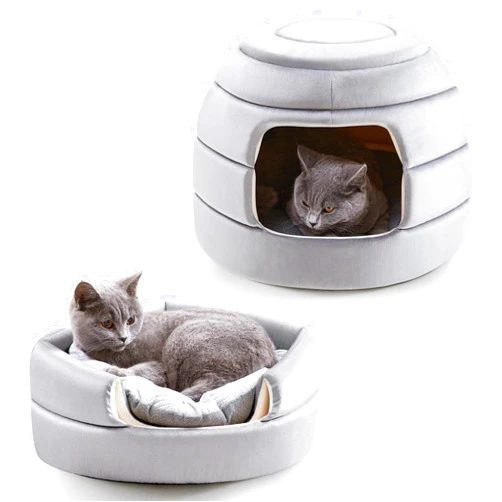 MADE 4 PETS Made4Pets Cat Bed and House, 2-in-1 Foldable Cat Houses for Indoor Cats, Soft Velvet Cat Cave, Removable and Washable Cushion, Cat Condo for All-Season Comfort and Style