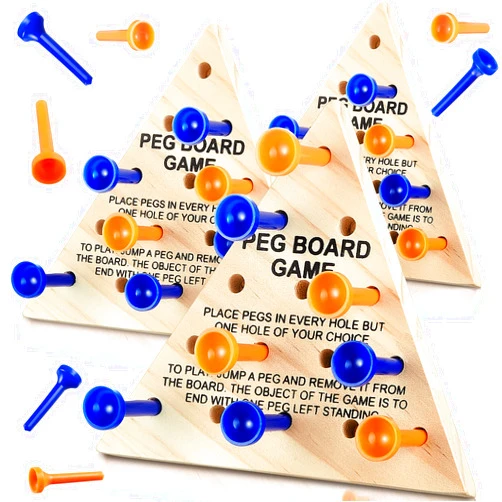 Zhanmai Wooden Triangle Peg Game, 3 Sets, Educational Board Game for Teens and Adults, Travel Size, Strategy Toy, Fun Learning Puzzles