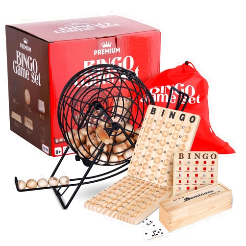 LOLO TOYS Professional Deluxe Bingo Game Set – Bundle with Dominoes Set – Bingo Balls with Cage – Cards - Storage Bag. Bingo Games for Family Kids and Adults