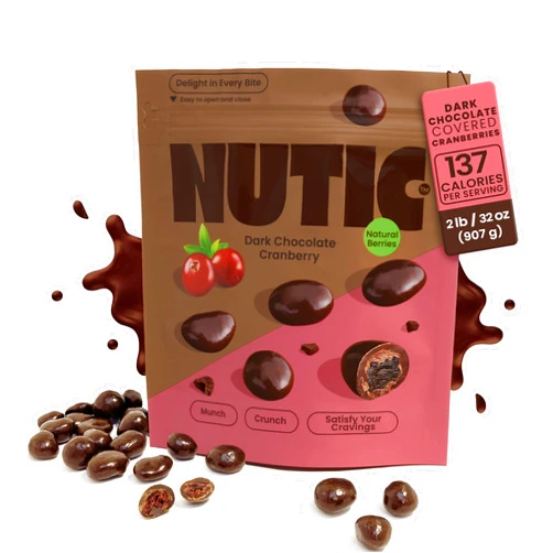 Nutic Dark Chocolate Covered Cranberries - 2LB, Tempting Chocolate-Engulfed Fruit for Holidays and Everyday Treats - Made in the USA - (Pack of 1)