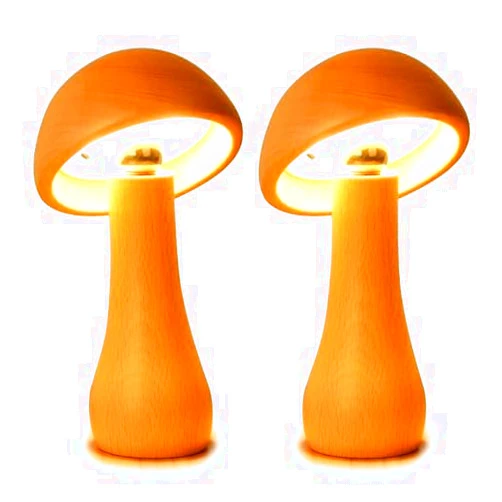 Moroommt Mushroom Lamp Set of 2, Portable Touch Switch Cordless Bedroom Lamps Set of 2, Rechargeable Battery Operated Night Light, Stepless Dimming, 360 Degree Rotation Table Lamps for Ideal Gifts