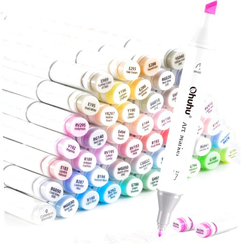 Ohuhu Alcohol Markers 48 Pastel Colors- Double Tipped Art Marker Set for Artists Adults Coloring Sketching Illustration - Chisel & Fine Dual Tips - Oahu of Ohuhu Markers - Alcohol-based Refillable Ink
