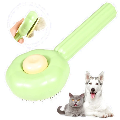 OurMiao Sunflower Cat Brush for Shedding, Self Cleaning Cat Hair Brush, Pet Grooming Brush with Release Button for Short and Long Haired Cats Dogs (Green)