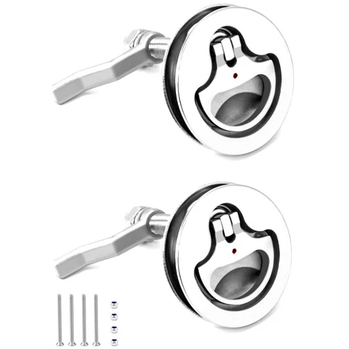 QWORK Boat Cam Latch, 2 Pack Marine 316 Stainless Steel Marine Boat Floor Buckle Hatch Latch, Flush Turning Lift Handle Lock, Marine Slam Latch, Include Installation Screws