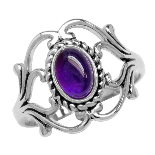 Silvershake Bezel Set Cabochon Gemstone Surrounded by Twisted Rope White Gold Plated 925 Sterling Silver Victorian Style Ring