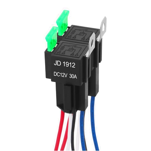 Weasch 2 Pack Fuse Relay Switch Kit, 12V 30A, 4 Pin SPST, 30A Switch Harness Set, Automotive Electrical Relays with 14 AWG Hot Wires (2)