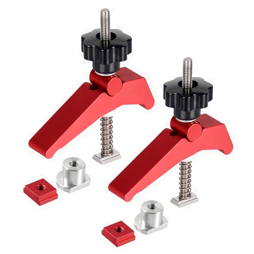 DDWT 2 Pack T Track Hold Down Clamps Woodworking T Slot Clamp 3/4 Inch Dog Hole Clamp Quick Acting Aluminum Alloy