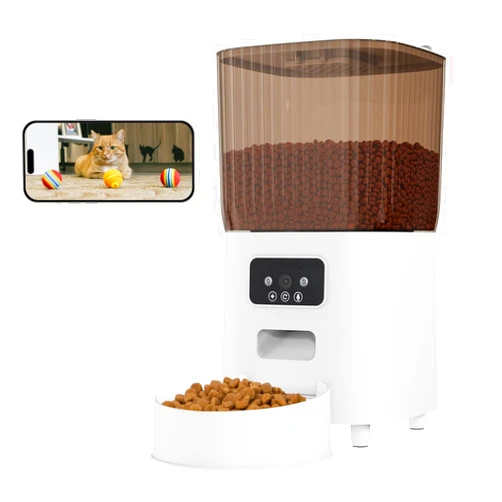 Kfvigoho Automatic Cat Feeder, 5L Auto Cat Food Dispenser with Camera and APP Control for Remote Feeding, Timed Cat Feeders 1-8 Meals Per Day, 10s Voice Meal Call & Dual Power Supply