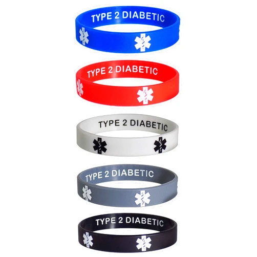 Max Petals Type 2 Diabetic Medical Alert ID Privacy Enhanced Silicone Bracelets Wristbands 5 Pack
