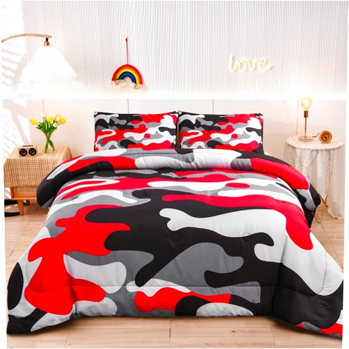 Meeting Story Camouflage Bedding Set,Colorful Pattern Style Queen Comforter Set, 3 PCS One Comforter and Two Pillowcases in One Bag, All Season Bedspread for Teens Adults (Black, King)